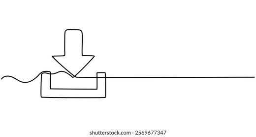 Continuous line download icon.drawing one line download sign.simple line download sign mobile phone,laptop,computer, Continuous Line Drawing of Download Icon. Hand Drawn Symbol Vector Illustration.