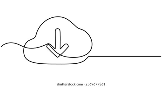 Continuous line download icon.drawing one line download sign.simple line download sign mobile phone,laptop,computer, Continuous Line Drawing of Download Icon. Hand Drawn Symbol Vector Illustration.