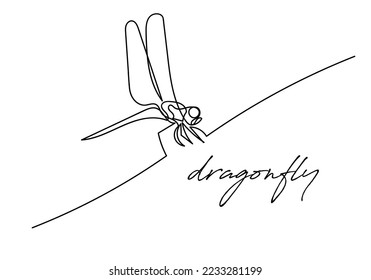 continuous line dragonfly.one line drawing of dragonfly perched on a log.line art of abstract dragonfly