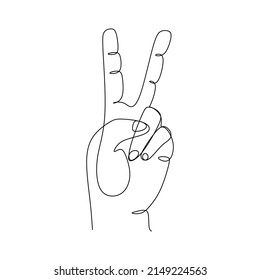Continuous line draw design vector illustration. v letter Sign and symbol of hand gestures. Single continuous drawing line. Hand drawn style art doodle isolated on white background illustration.