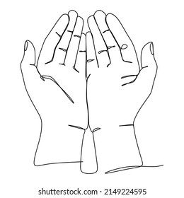 Continuous line draw design vector illustration. Praying hand sign and symbol of hand gestures. Single continuous drawing line. Hand drawn style art doodle isolated on white background illustration.