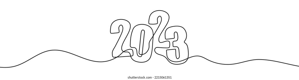 Continuous line drawing of 2023 year. One line drawing holiday background. Vector illustration. Abstract New Year background