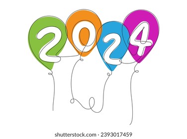 dibujo de línea continua 2024 globos decoración inflable y minimalismo de celebración