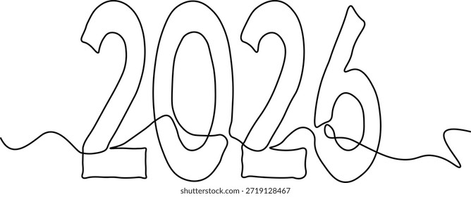 Continuous Line Drawing of 2026 Number. Minimalist New Year Vector Art.One Line 2026 Typography Illustration. Simple Elegant Year Number for New Year Celebration.