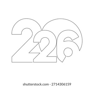 Dibujo de línea continuo de 2026. Ilustración de una sola línea de 2026, ilustración, concepto de año Nuevo. Esquema editable.