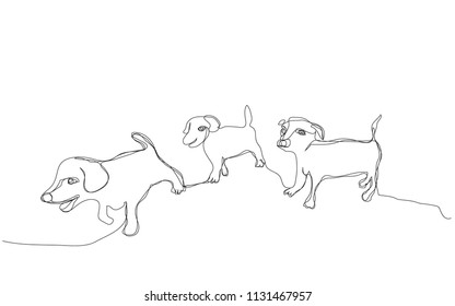 continuous line drawing of  3 dog playing  together  vector eps.10
