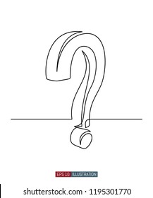 Continuous line drawing of 3D question mark. Template for your design works. Vector illustration.