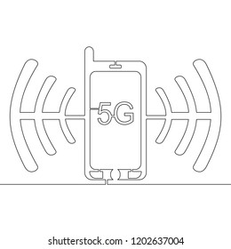 Continuous line drawing 5g icon on white background vector concept icon illustration