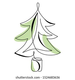Continuous line drawing abstract Christmas tree  Modern one line art  aesthetic contour  Winter minimal style illustration for greeting cards  t  shirt prints  poster  sticker  banner  Vector