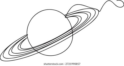 desenho de linha contínua abstrato cosmos plano de fundo planeta saturno anéis universo astronomia exploração corpo celeste desenho artístico de contorno simples conceito espaço sideral espaço profundo.