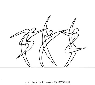 Continuous line drawing of abstract dancers. Vector illustration. Concept for logo, card, banner, poster, flyer