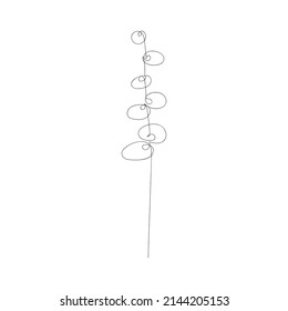 Continuous line drawing  abstract eucalyptus branch. Floral sketch. Botanical art one line. Minimalist art. Vector illustration.