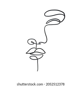 Continuous line drawing of abstract face. Hand drawn trendy modern art. 