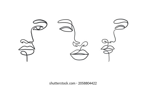 Continuous line drawing of abstract face. Hand drawn trendy modern art. 
