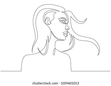 Continuous line drawing. Abstract portrait of a woman side view. Vector illustration.