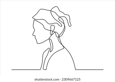  Continuous line drawing. Abstract portrait of a woman's side view. Vector illustration.