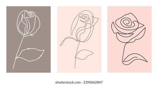 Dibujo continuo de la línea de la rosa abstracta. Arte De Línea Moderna, Contexto Estético. Se utiliza para la decoración casera. logotipo de impresión de pared, tatuaje, joyería y diseño de fondo.
