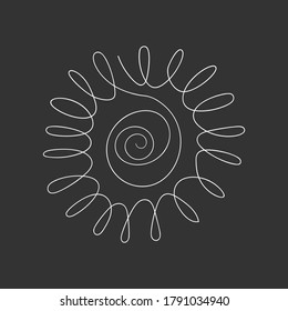 Dibujo continuo de línea de sol abstracto, línea blanca dibujada a mano sobre fondo gris oscuro, ilustración vectorial minimalista