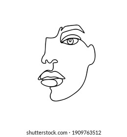 Continuous line drawing. Abstract woman portrait. One line face art vector illustration. Female linear contour isolated on white. Minimal outline silhouette.