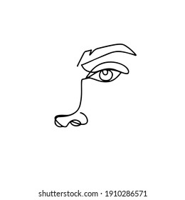 Continuous line drawing. Abstract woman portrait. One line face art vector illustration. Female linear contour isolated on white. Minimal outline silhouette.