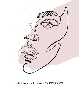 Continuous line drawing. Abstract woman portrait. One line face art vector illustration. Female linear contour isolated on white. Minimal outline silhouette.