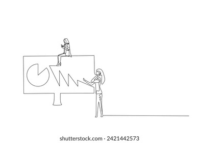 Continuous line drawing of abusiness analyst concept, manager audit, entrepreneur, teamwork, business chart and diagram, flat illustration vector template