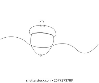 Continuous line drawing of acorn. Single line illustration of acorn seed. Autumn, forest concept. Editable outline
