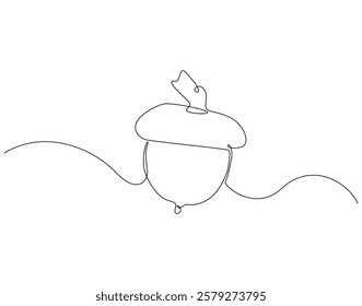 Continuous line drawing of acorn. Single line illustration of acorn seed. Autumn, forest concept. Editable outline
