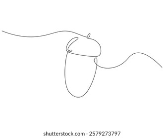 Continuous line drawing of acorn. Single line illustration of acorn seed. Autumn, forest concept. Editable outline
