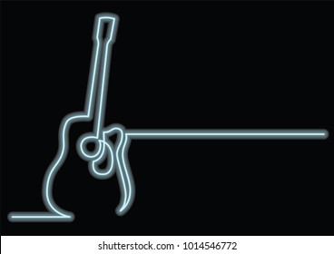 continuous line drawing of acoustic guitar with neon vector effect