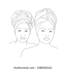 continuous line drawing of Afro woman. International Women's Day. Vector illustration for card, poster, modern design. Feminism concept.
