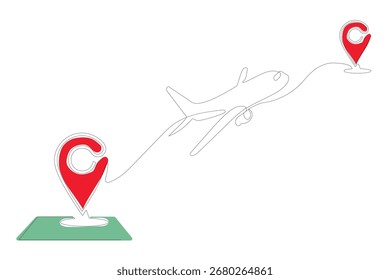 Continuous line drawing of aircraft flight routes and airport destinations. airplane line vector.