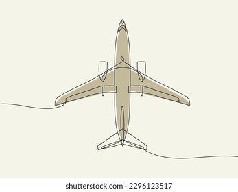 Continuous line drawing of airplane. Aircraft vector. Minimalist black linear sketch isolated on white background.