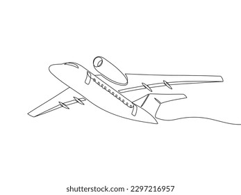 Continuous line drawing of airplane. Aircraft vector. Minimalist black linear sketch isolated on white background.