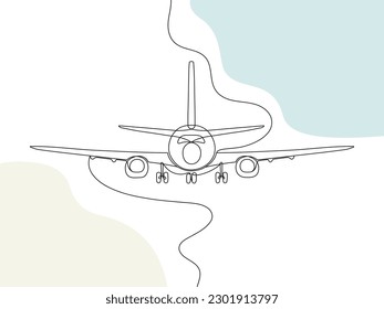 Continuous line drawing of airplane. Aircraft vector. Minimalist black linear sketch isolated on white background.