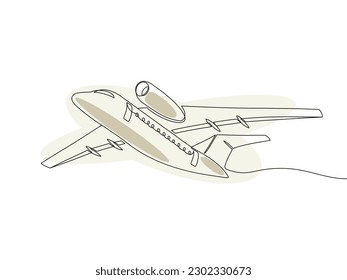 Continuous line drawing of airplane. Aircraft vector. Minimalist black linear sketch isolated on white background.