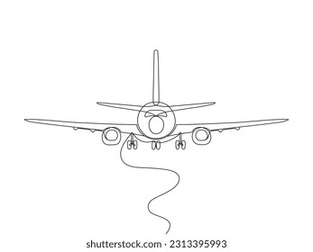 Continuous line drawing of airplane. Aircraft vector. Minimalist black linear sketch isolated on white background.