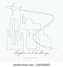 continuous line drawing. airplane and buildings. simple vector illustration. airplane and buildings concept hand drawing sketch line.