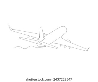 Continuous Line Drawing Of Airplane Flying. One Line Of Plane Transportation. Airplane Continuous Line Art. Editable Outline.
