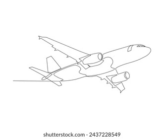 Continuous Line Drawing Of Airplane Flying. One Line Of Plane Transportation. Airplane Continuous Line Art. Editable Outline.
