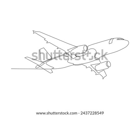 Continuous Line Drawing Of Airplane Flying. One Line Of Plane Transportation. Airplane Continuous Line Art. Editable Outline.
