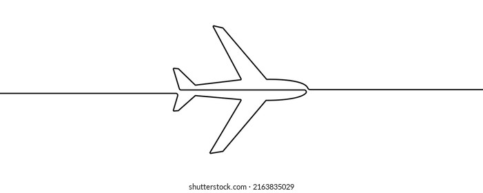 Continuous line drawing of airplane icon. Aircraft linear icon. One line drawing background. Vector illustration. Airplane continuous line icon