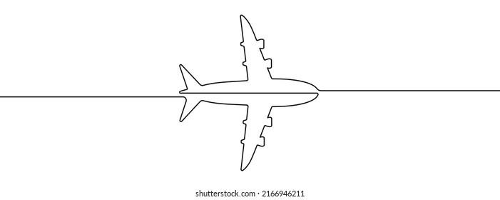 Continuous line drawing of airplane icon. Aircraft linear icon. One line drawing background. Vector illustration. Airplane continuous line icon