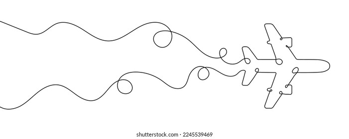Continuous line drawing of airplane icon. Aircraft linear icon. One line drawing background. Vector illustration. Airplane continuous line icon