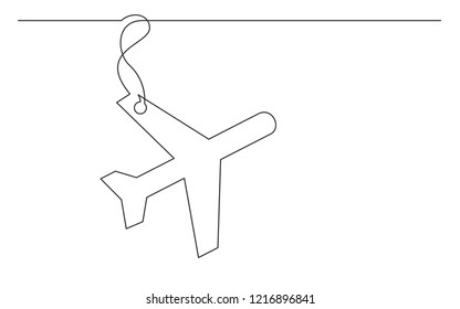 continuous line drawing of airplane label