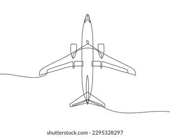 Continuous line drawing of airplane. Minimalist black linear sketch isolated on white background.