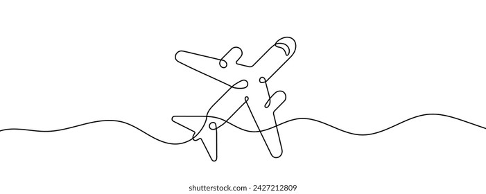 Dibujo de línea continua de un avión. Fondo de dibujo de una línea. Ilustración vectorial. Icono de avión de una sola línea.