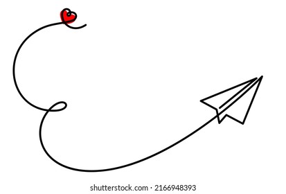 continuous line drawing of airplane paper love sending romantic concept