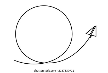 Continuous Line Drawing Of Airplane Paper Flying Show Circle Shape