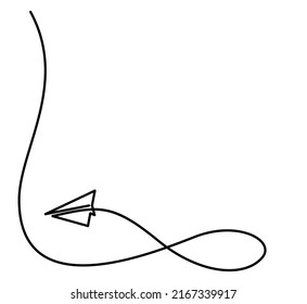 continuous line drawing of airplane paper flying corner frame decoration